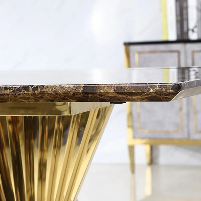 Noble Modern dining table featuring a luxurious marble top and a sleek stainless steel pedestal base final part payment