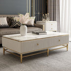 Onyx Luxury White Rectangle Coffee Table With Marble Top