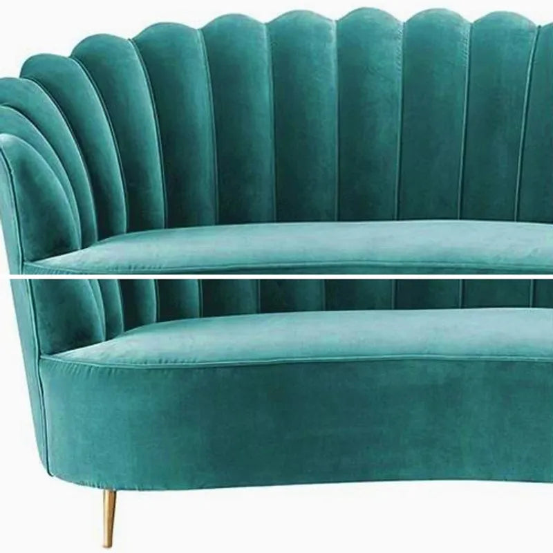 Rene Modern Channel Tufting Sofa Plush Green Velvet Upholstered 3-Seater Sofa