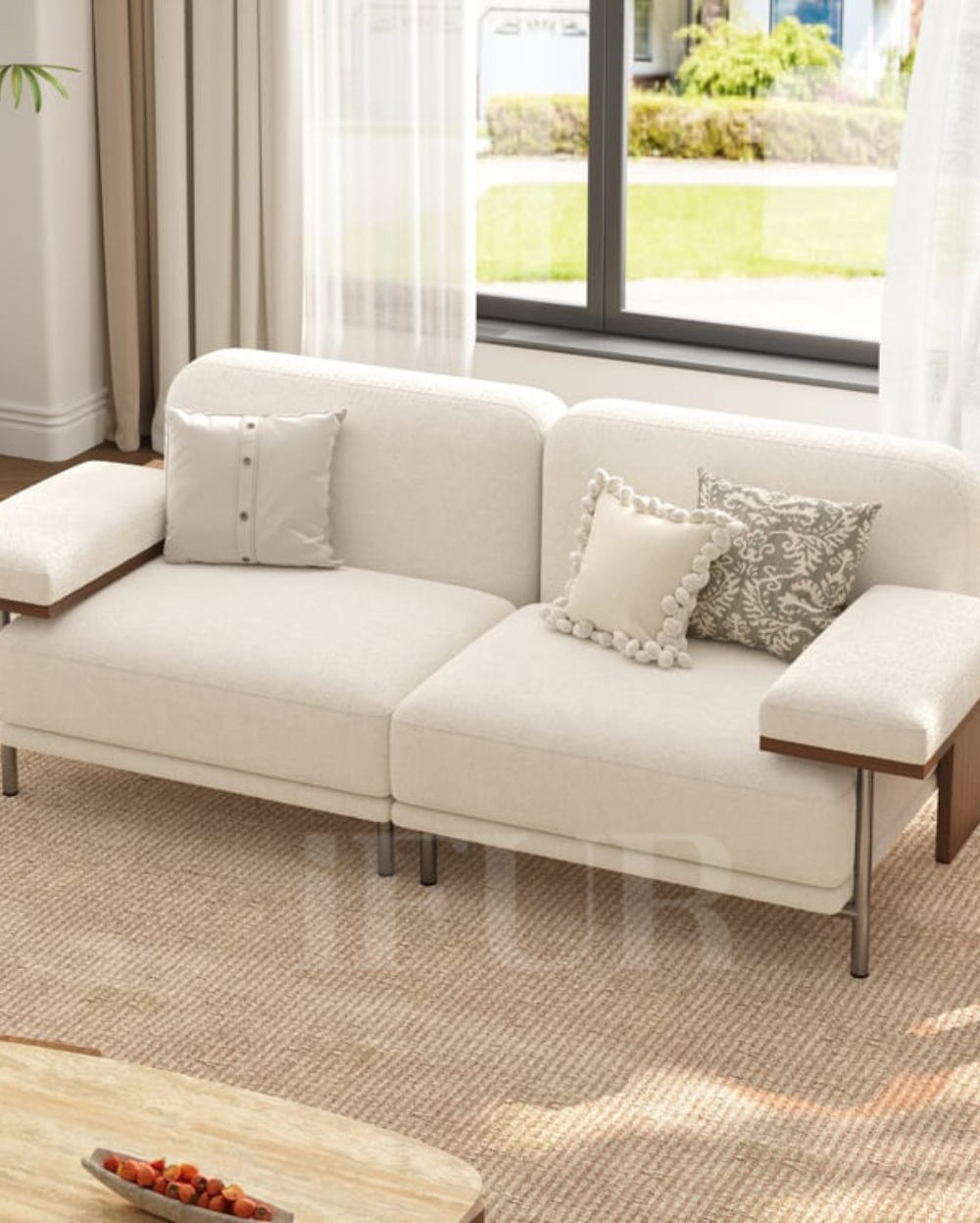 Canyon Cream Velvet 2 Seater Modular Sofa With Ash Wood Frame