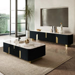 Urbana Modern TV Stand With Marble Top 4 Doors with Storage