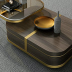 Beats Modern Nesting Coffee Table with Hidden Storage Tempered Glass Top Walnut & Gold