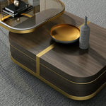 Beats Modern Nesting Coffee Table with Hidden Storage Tempered Glass Top Walnut & Gold