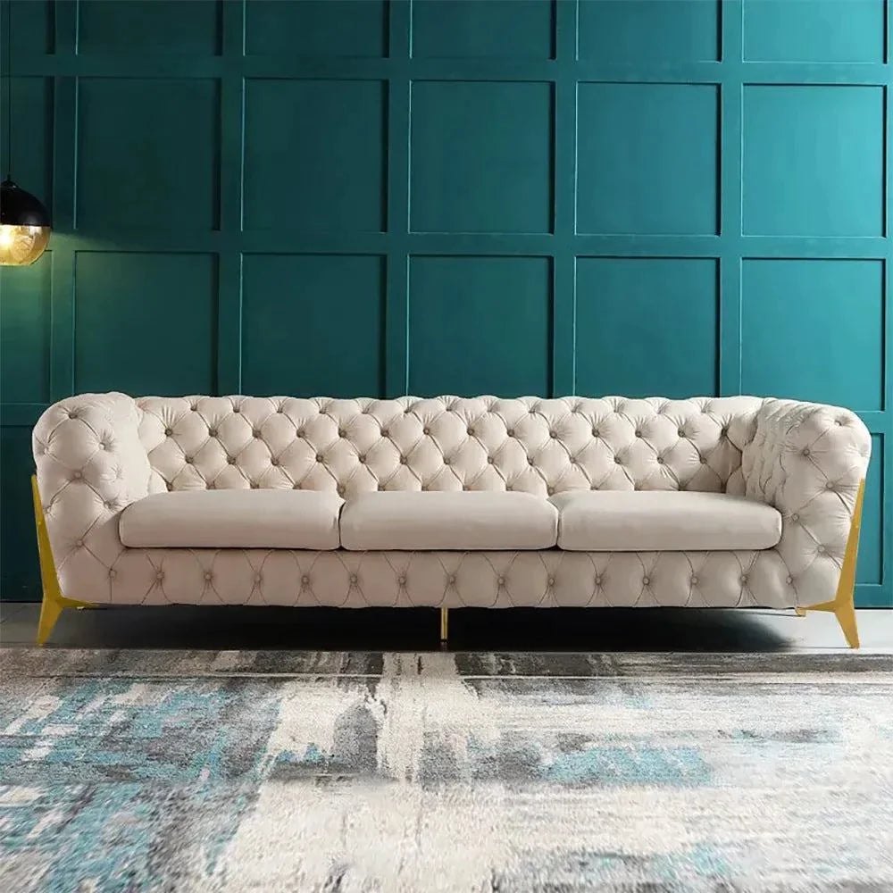Beyonce Contemporary Button Tufted Leathaire 3-Seater Chesterfield Sofa