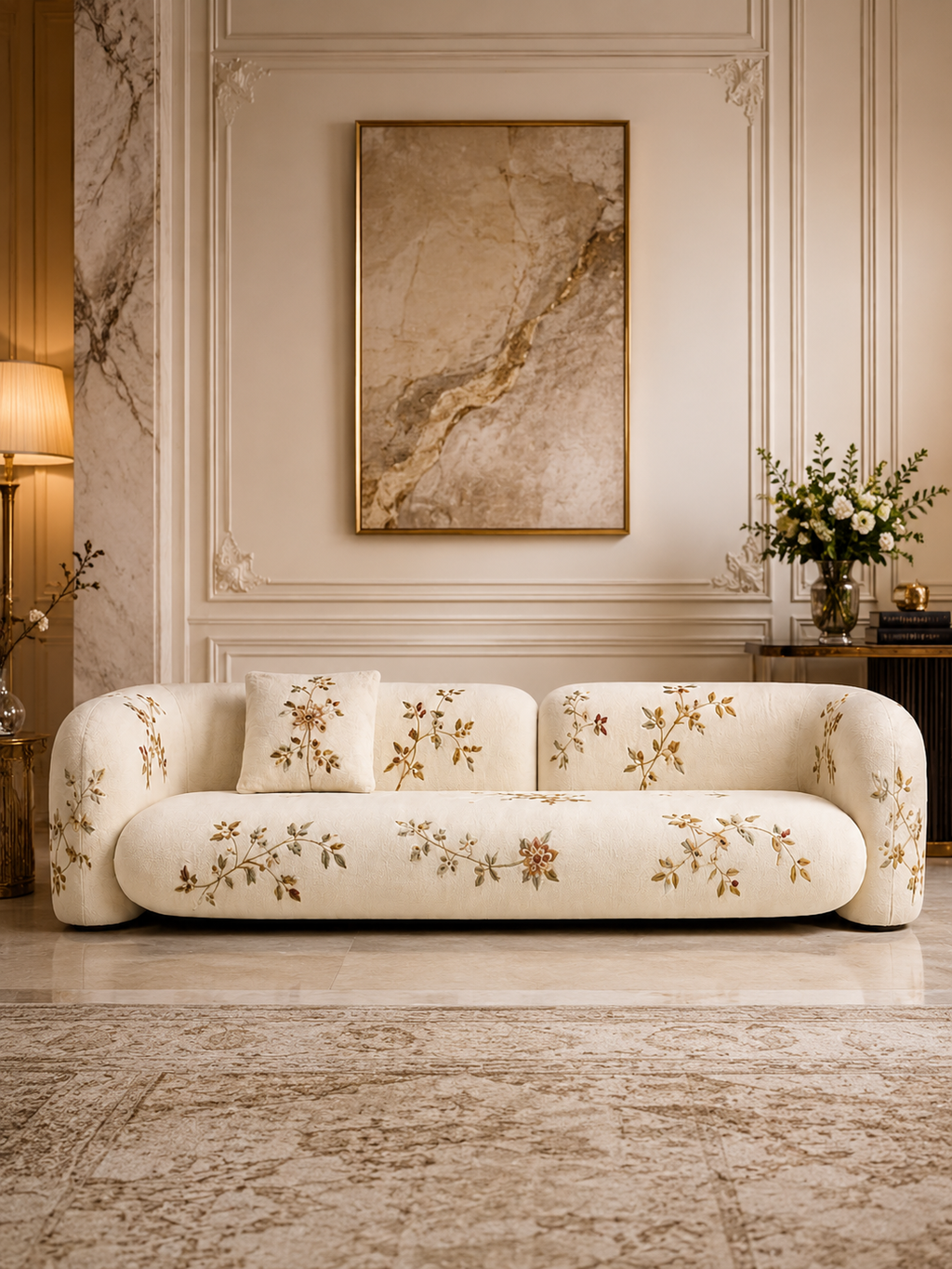 The Grevelle Sofa — Luxury Botanical Curved 3 Seater Sofa