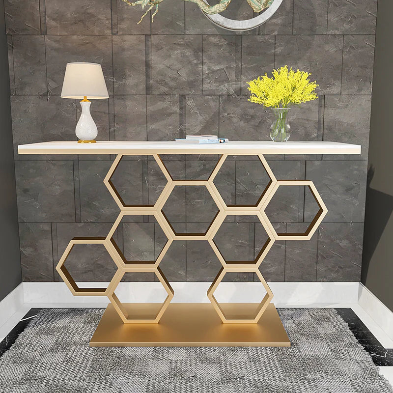 Noha Modern Honeycomb Motif Golden Metal Console Table