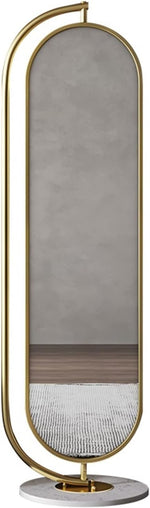 Oval Decorative Metal Rotatable Full Length Standing Floor Mirror With Marble Base