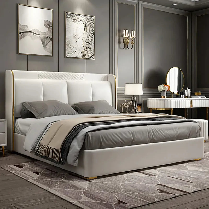 Top-Notch Luxury Off White Upholstered Leatherette Bed With Storage
