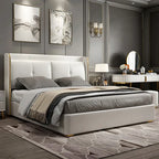 Top-Notch Luxury Off White Upholstered Leatherette Bed With Storage