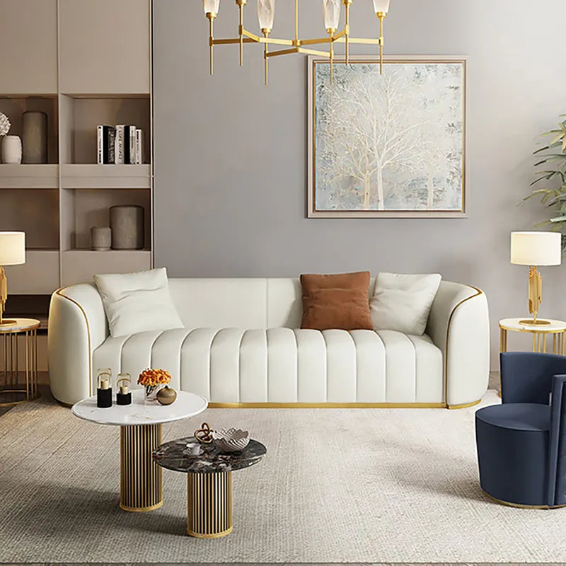 Boss Modern Faux Leather Upholstered 3-Seater Sofa with Gold Legs