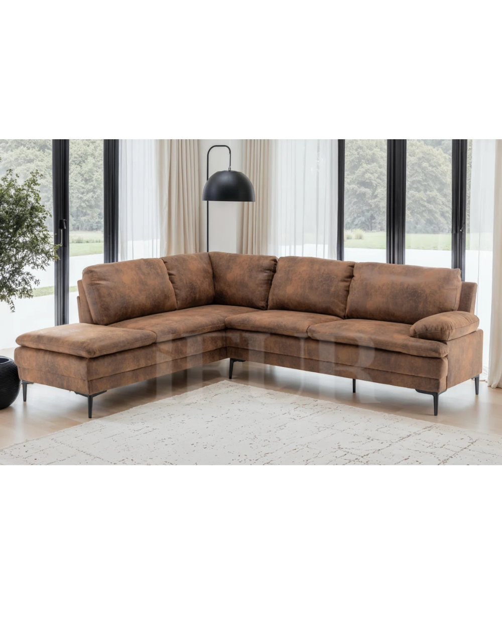 Vintage Upholstered Suede L-Shaped 5 Seater Sofa
