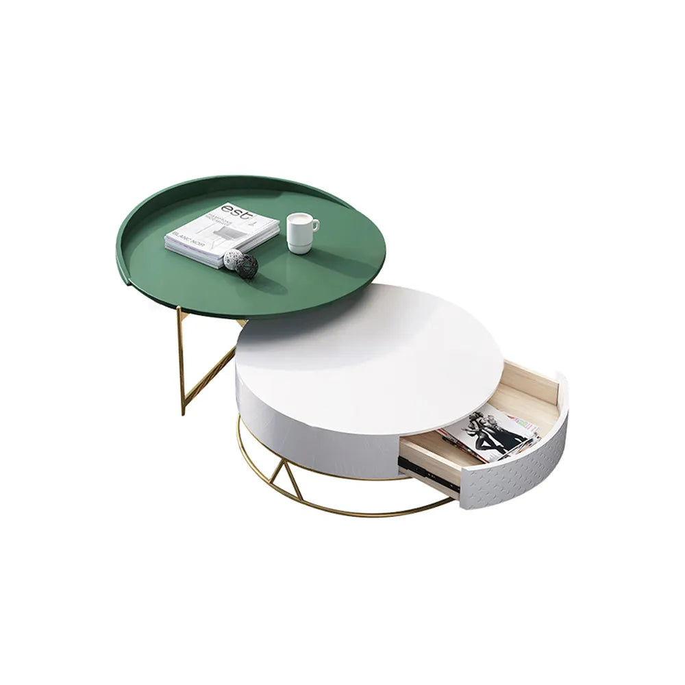 Nestle Modern Round Centre Table with Storage Rotatable Drawers