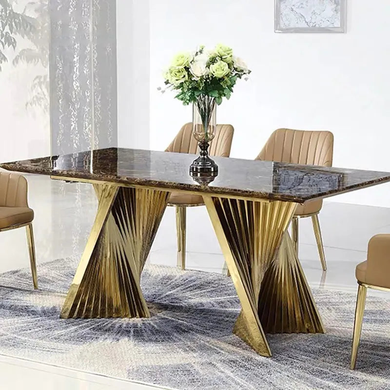 Noble Modern dining table featuring a luxurious marble top and a sleek stainless steel pedestal base final part payment