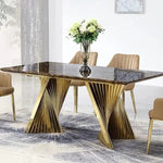 Noble Modern dining table featuring a luxurious marble top and a sleek stainless steel pedestal base final part payment
