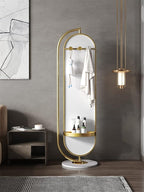 Oval Decorative Metal Rotatable Full Length Standing Floor Mirror With Marble Base