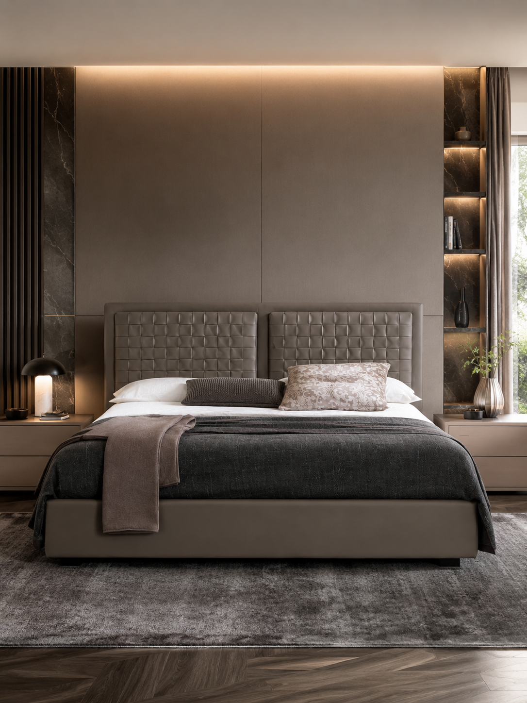 The Avenoire Bed — Luxury Upholstered Bed with Woven Panel Headboard