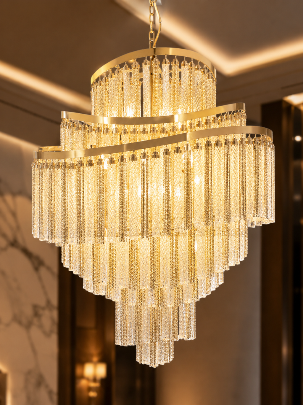 The Galverra Cascade — Luxury Gold Crystal Chandelier