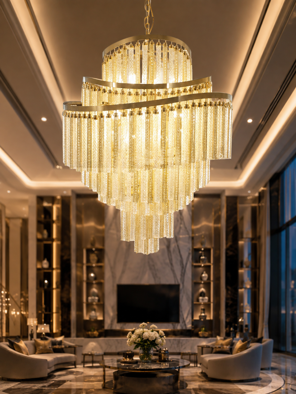 The Galverra Cascade — Luxury Gold Crystal Chandelier