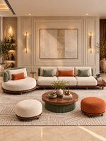 The Indira Sofa — Luxury 6-Seater Textured Fabric Sofa with Wooden Base