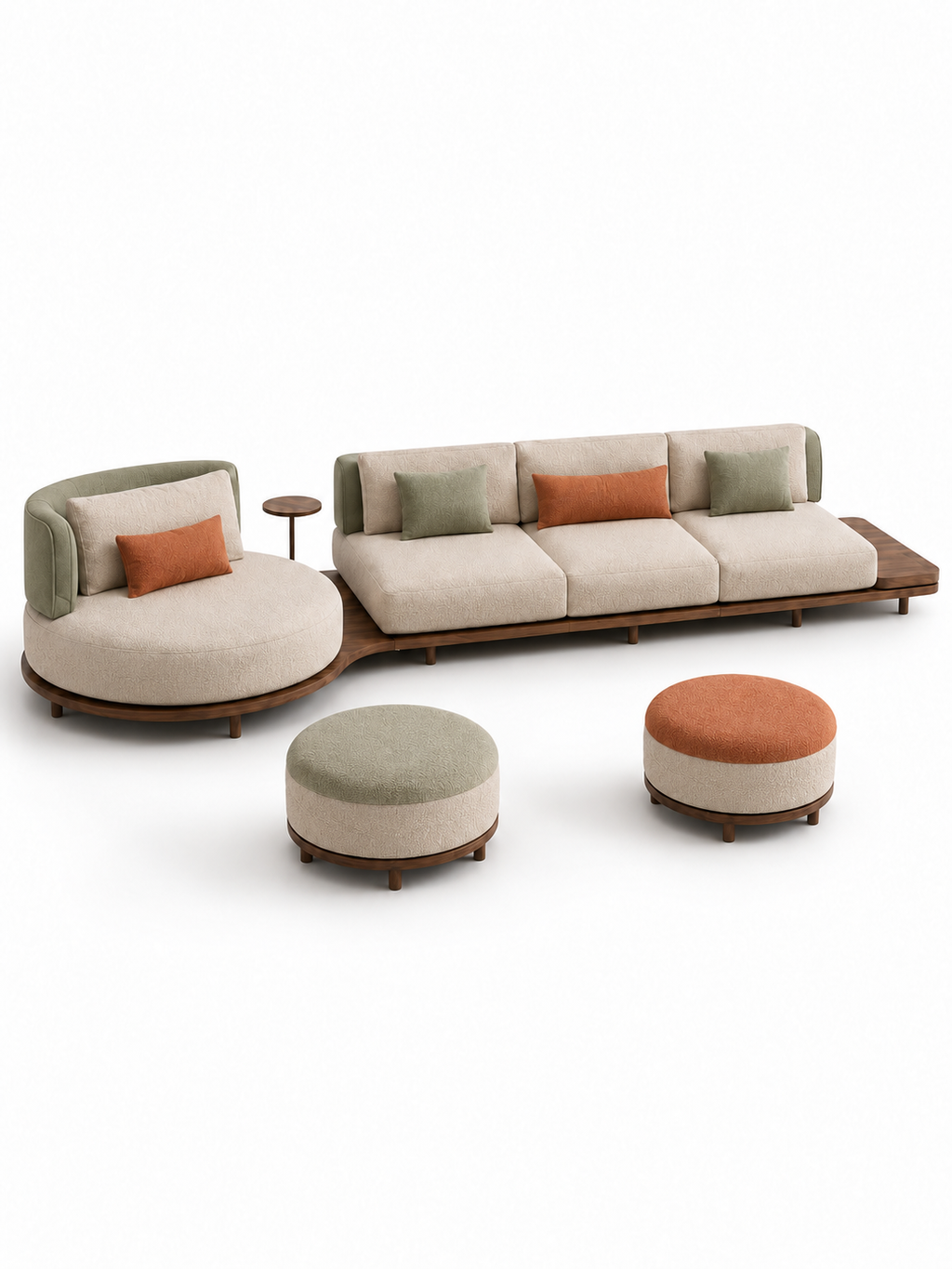 The Indira Sofa — Luxury 6-Seater Textured Fabric Sofa with Wooden Base
