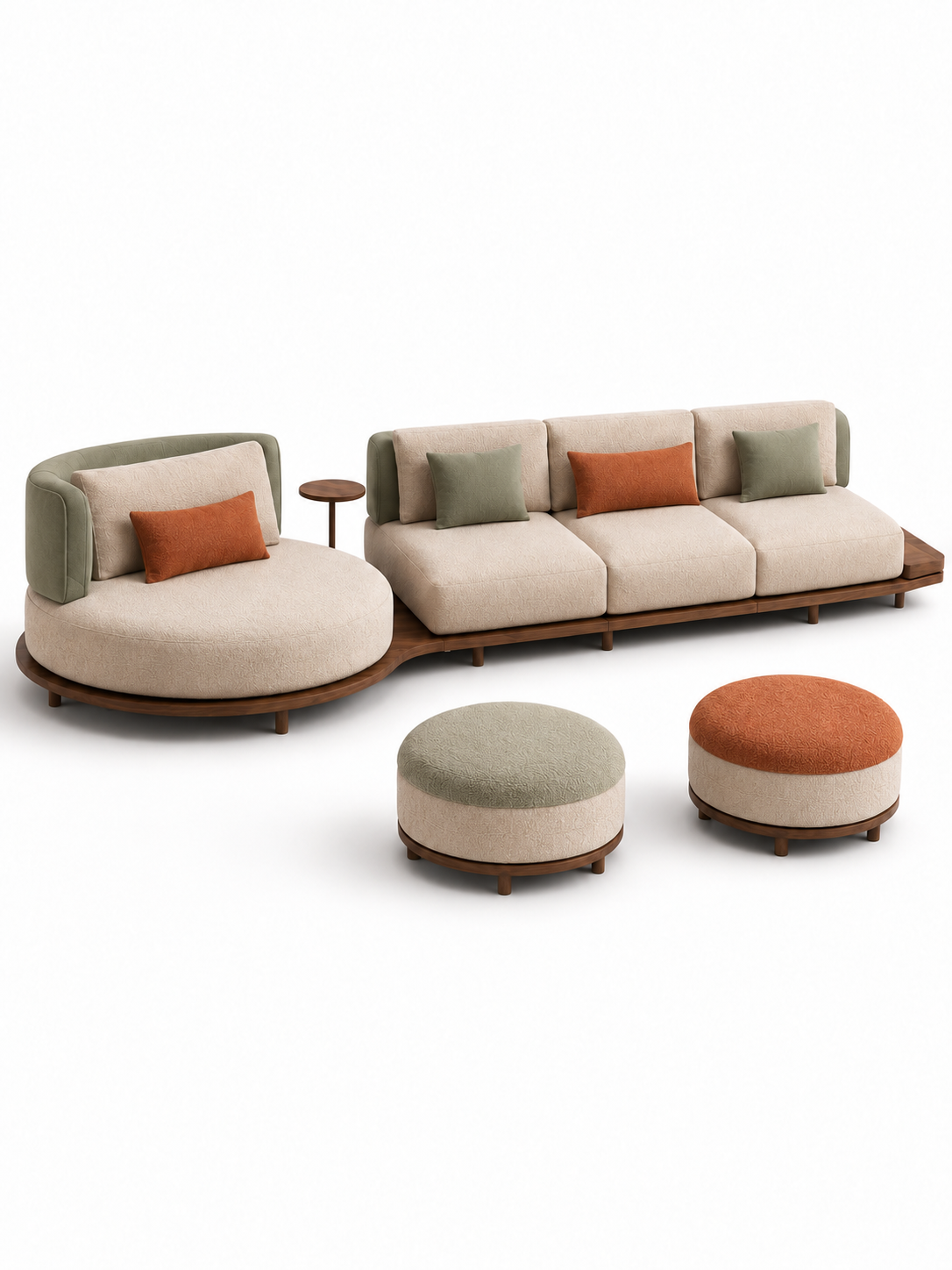 The Indira Sofa — Luxury 6-Seater Textured Fabric Sofa with Wooden Base