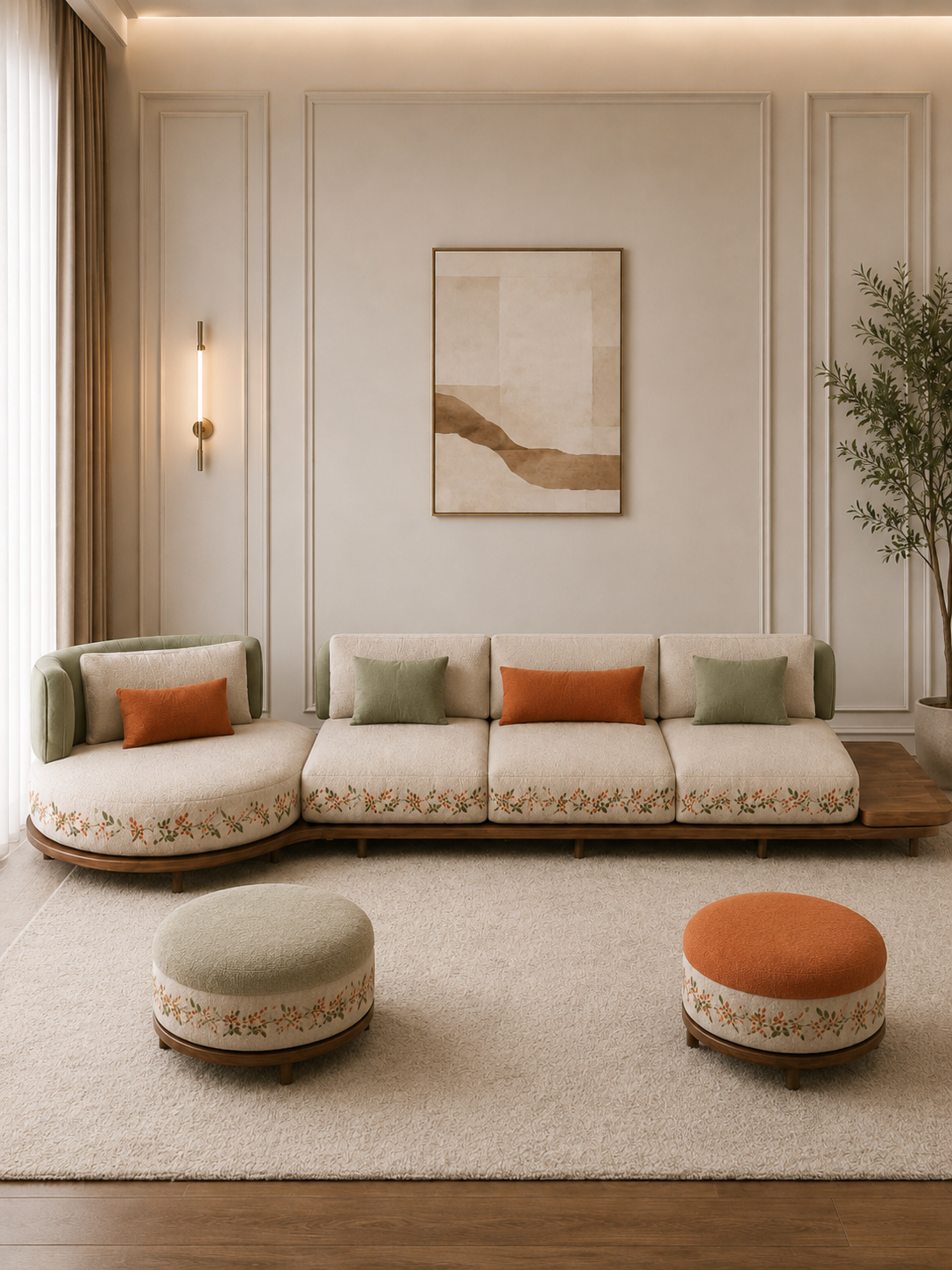 The Florenza Sofa Set — Luxury Modular Solid Teak Wood Living Room Sofa