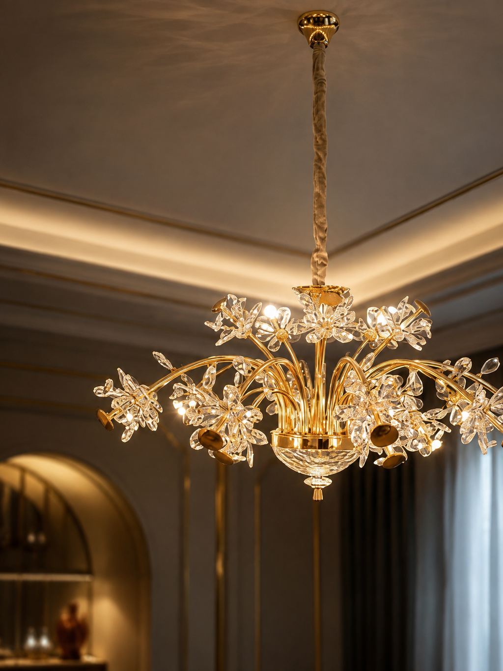 The Florenza Élan — Luxury Gold Floral Crystal Chandelier