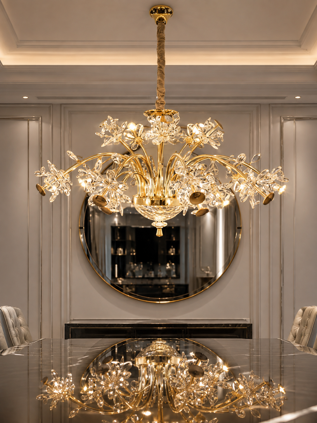 The Florenza Élan — Luxury Gold Floral Crystal Chandelier