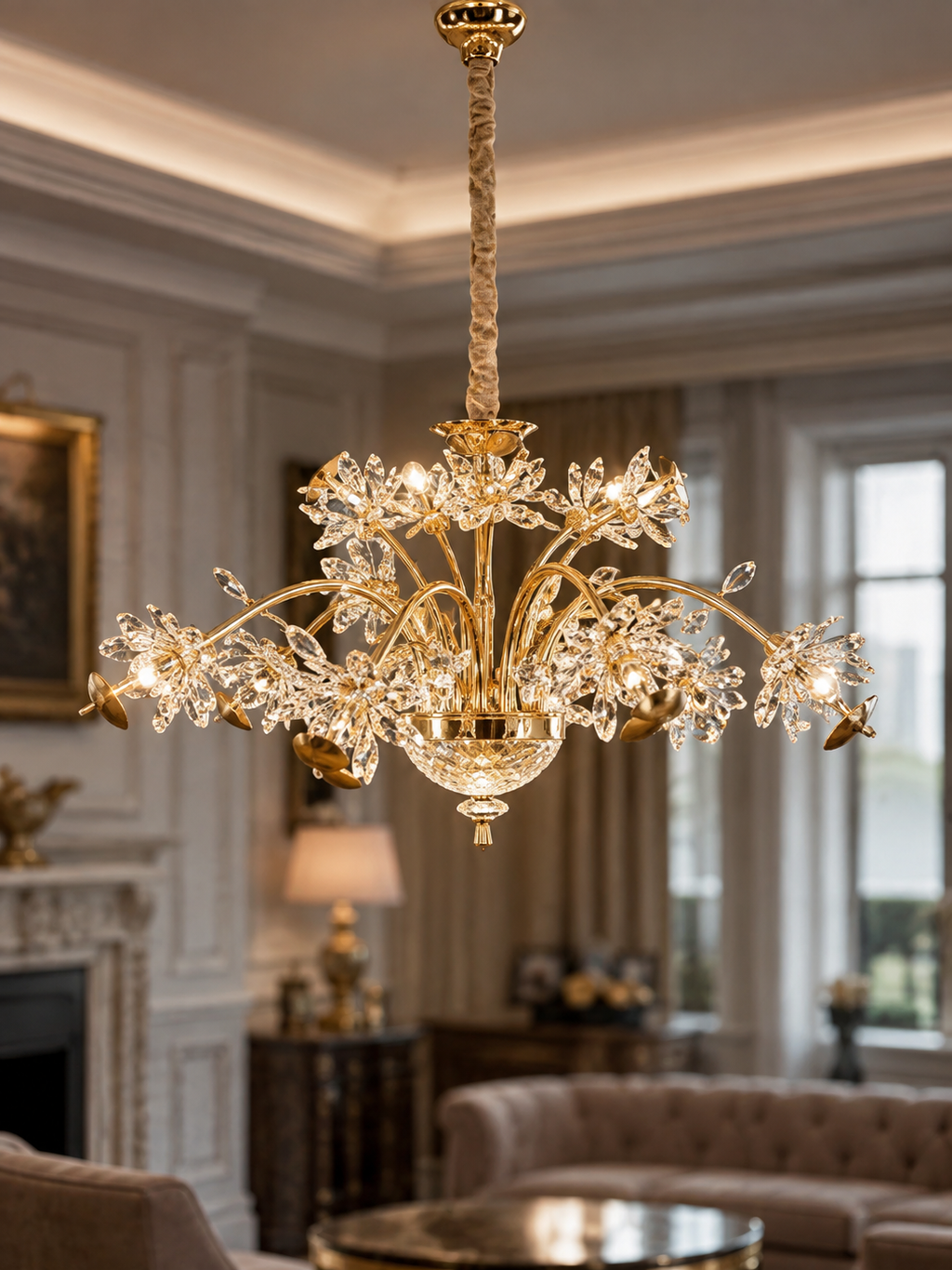 The Florenza Élan — Luxury Gold Floral Crystal Chandelier