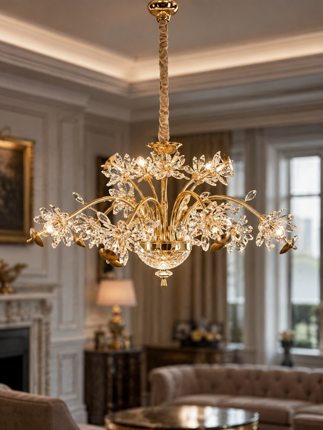 The Florenza Élan — Luxury Gold Floral Crystal Chandelier