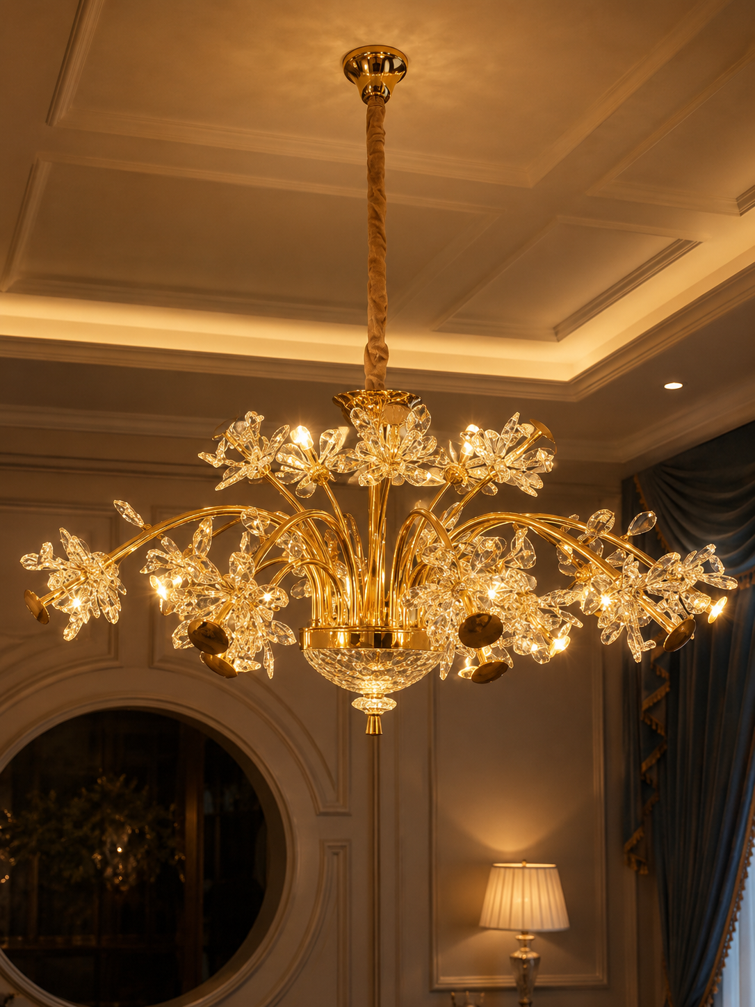 The Florenza Élan — Luxury Gold Floral Crystal Chandelier