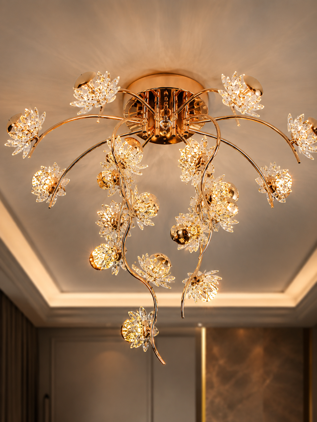 The Kalviera Bloom Chandelier — Luxury Crystal Floral Vine Ceiling Light