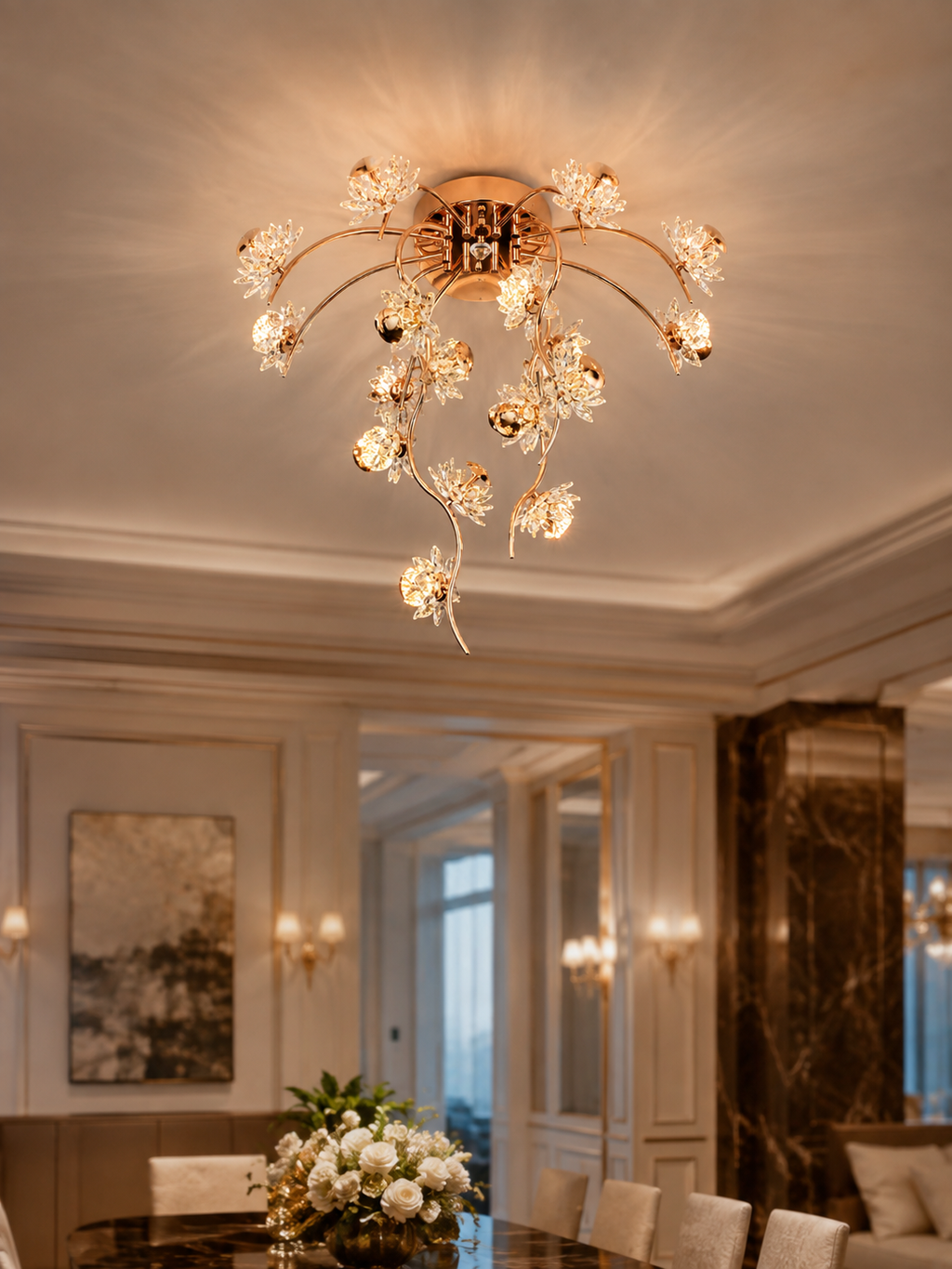The Kalviera Bloom Chandelier — Luxury Crystal Floral Vine Ceiling Light