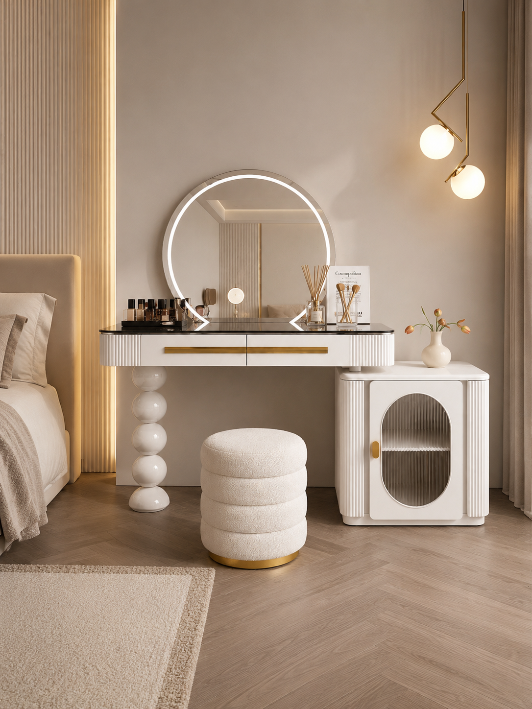 The Luméra Dressing Table — Luxury Contemporary Vanity with Fluted Cabinet