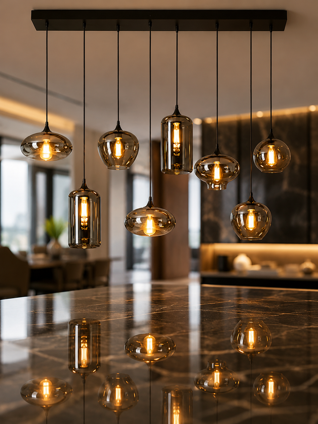 The Cascade Chandelier — Luxury Smoked Glass Multi-Light Pendant Chandelier