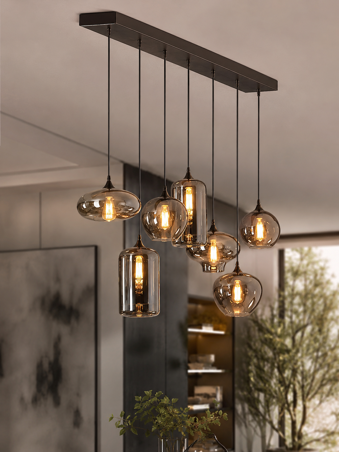The Cascade Chandelier — Luxury Smoked Glass Multi-Light Pendant Chandelier