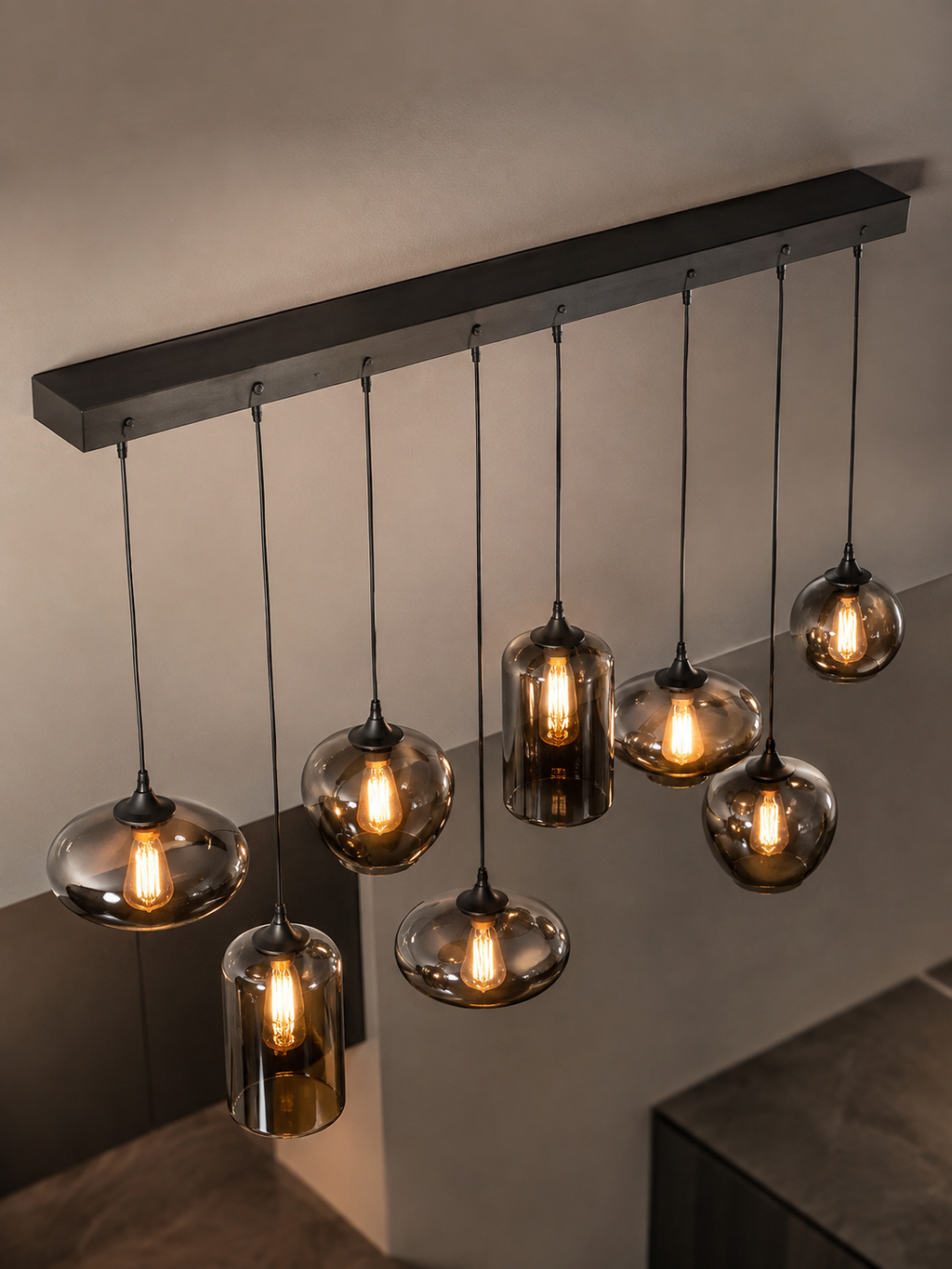 The Cascade Chandelier — Luxury Smoked Glass Multi-Light Pendant Chandelier