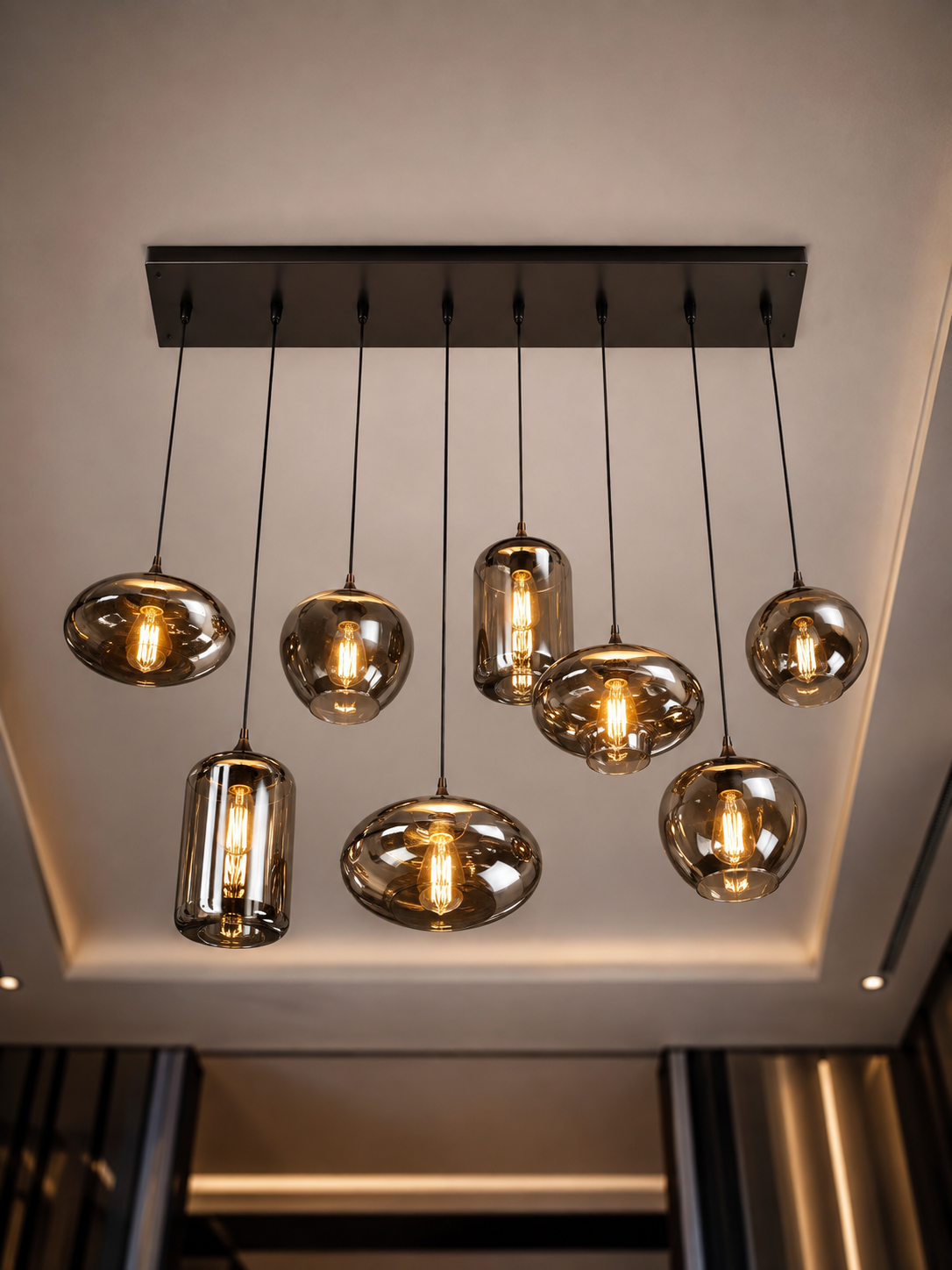 The Cascade Chandelier — Luxury Smoked Glass Multi-Light Pendant Chandelier
