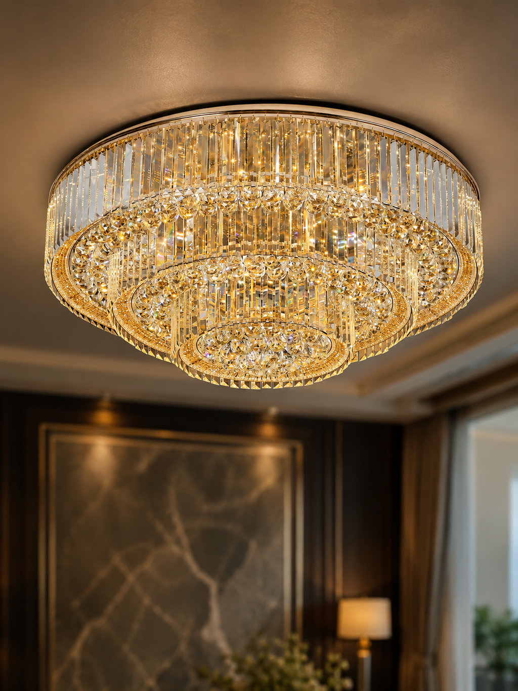 The Aurelith Chandelier — Luxury Crystal Halo Cascade Chandelier