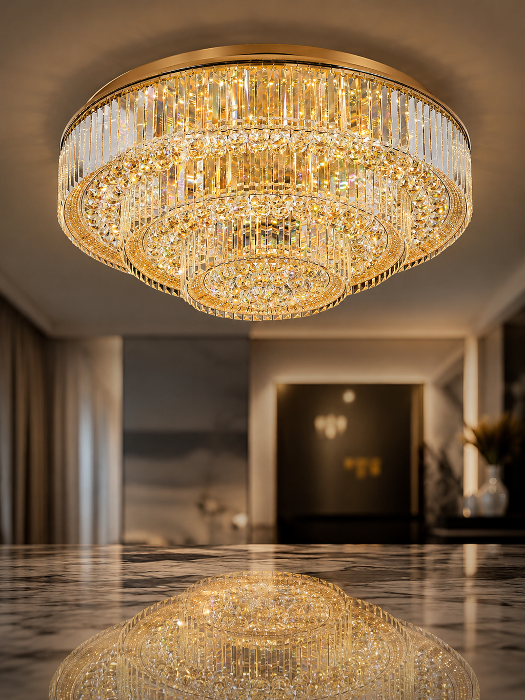 The Aurelith Chandelier — Luxury Crystal Halo Cascade Chandelier