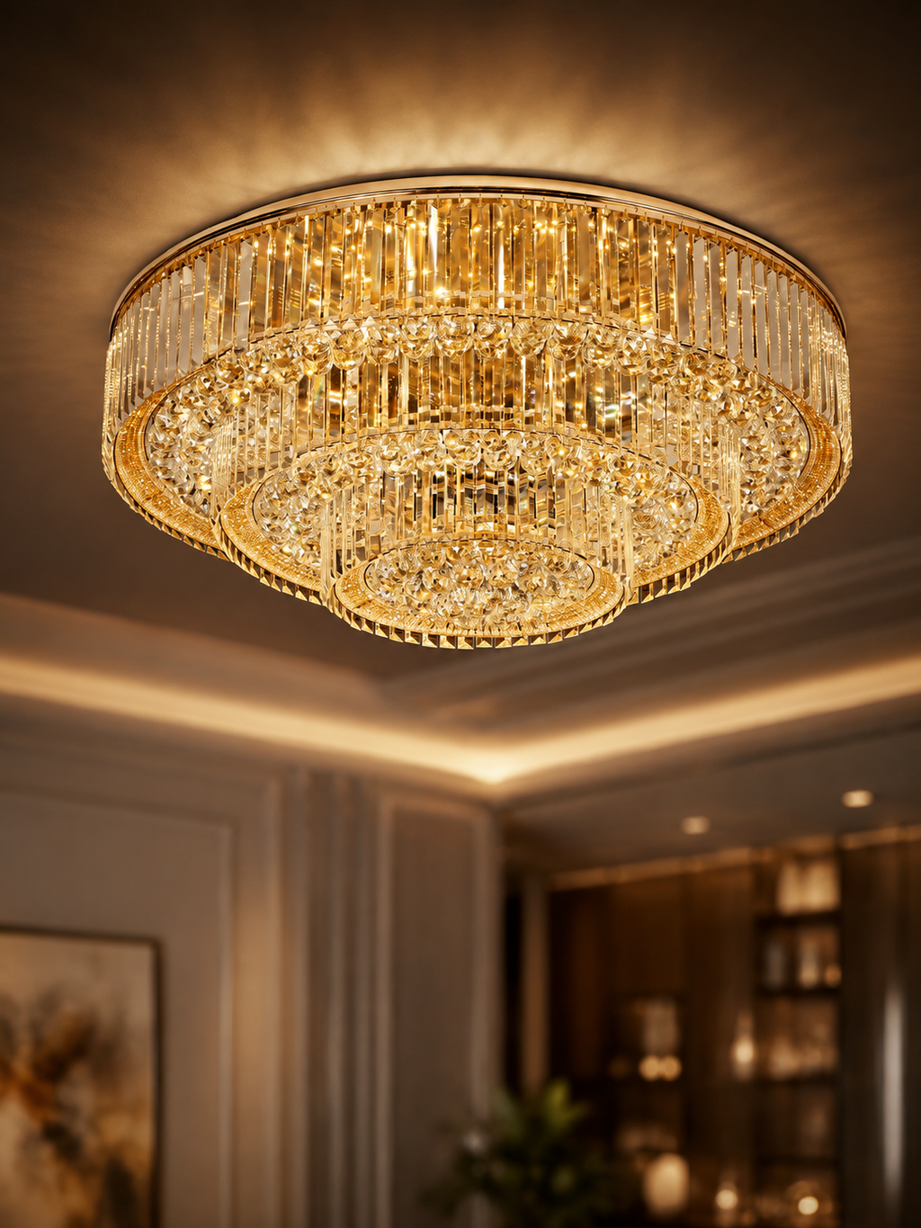 The Aurelith Chandelier — Luxury Crystal Halo Cascade Chandelier