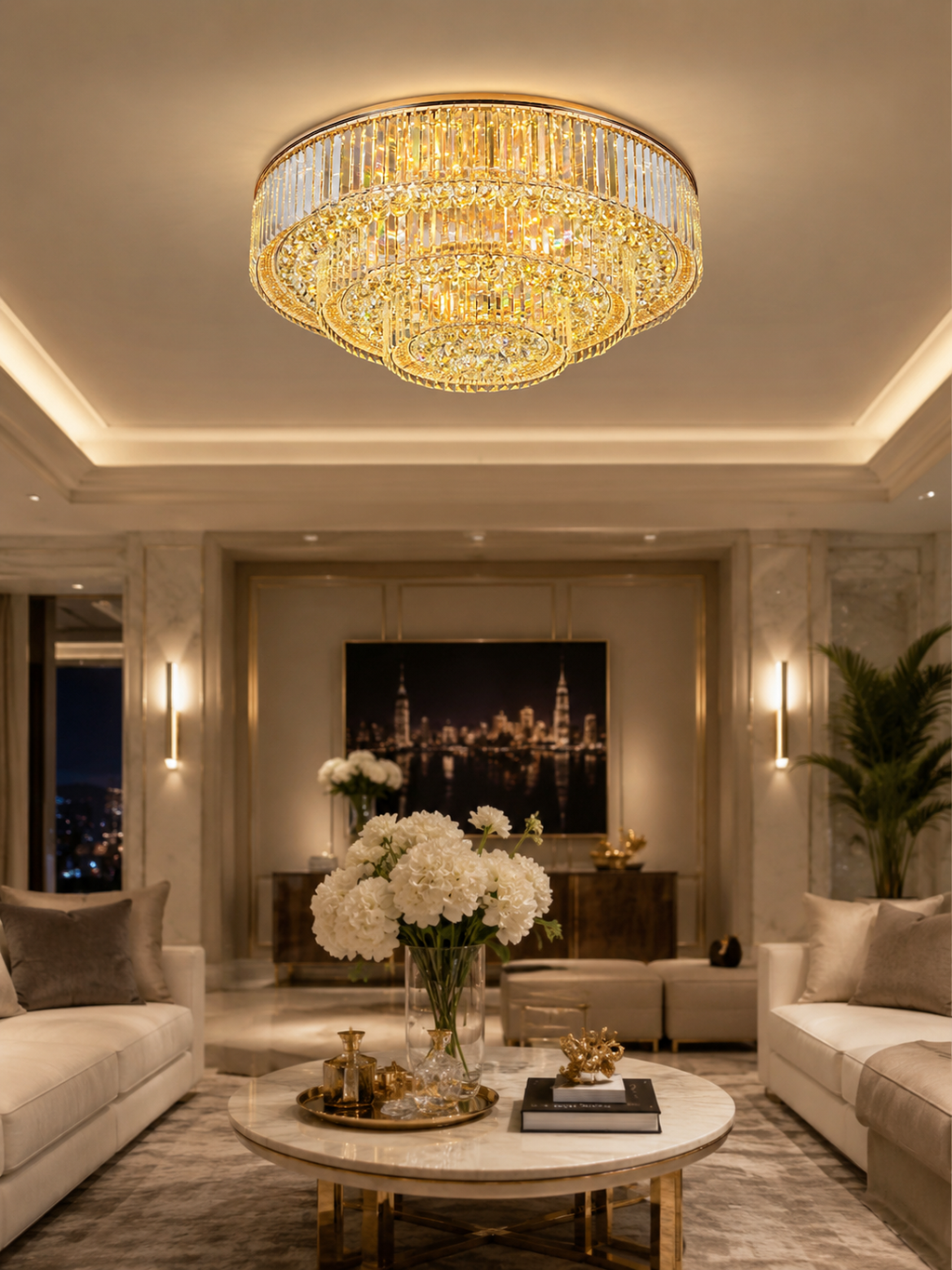 The Aurelith Chandelier — Luxury Crystal Halo Cascade Chandelier