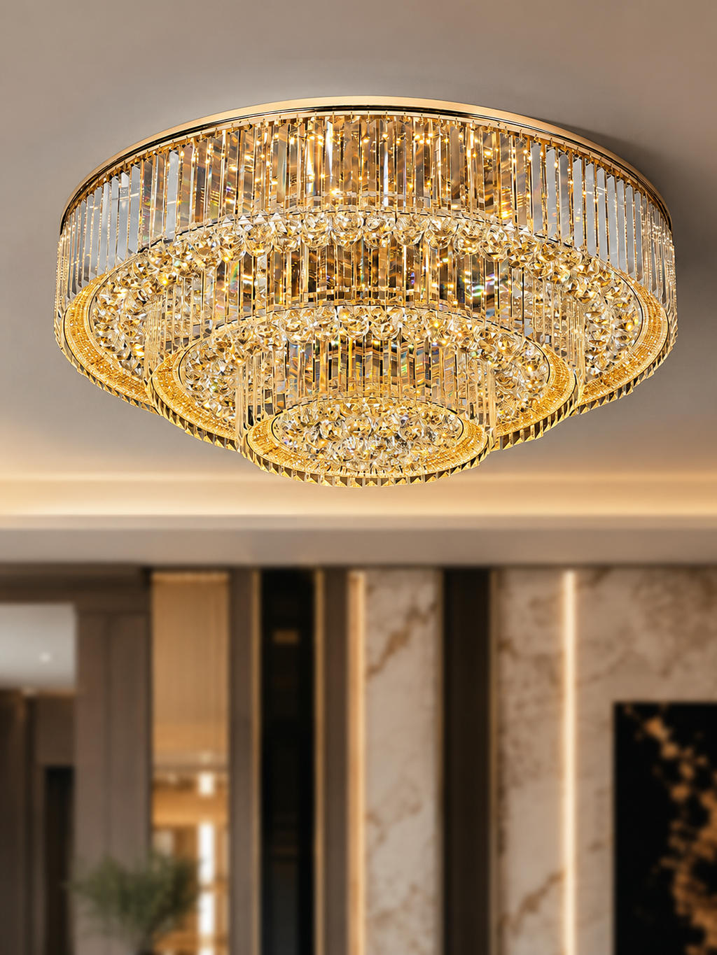The Aurelith Chandelier — Luxury Crystal Halo Cascade Chandelier