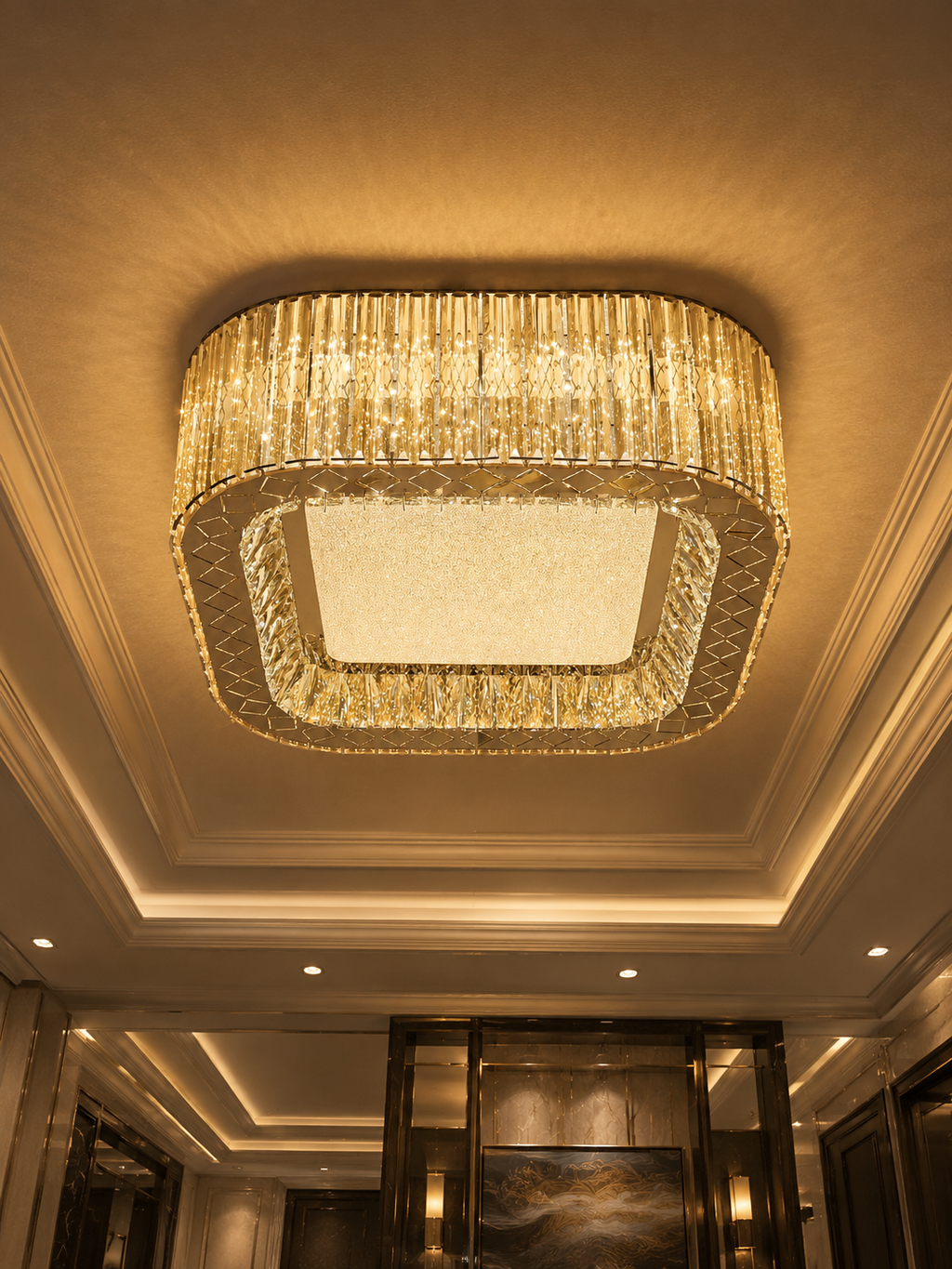 The Zorielle Chandelier — Luxury Golden Crystal Square Ceiling Chandelier