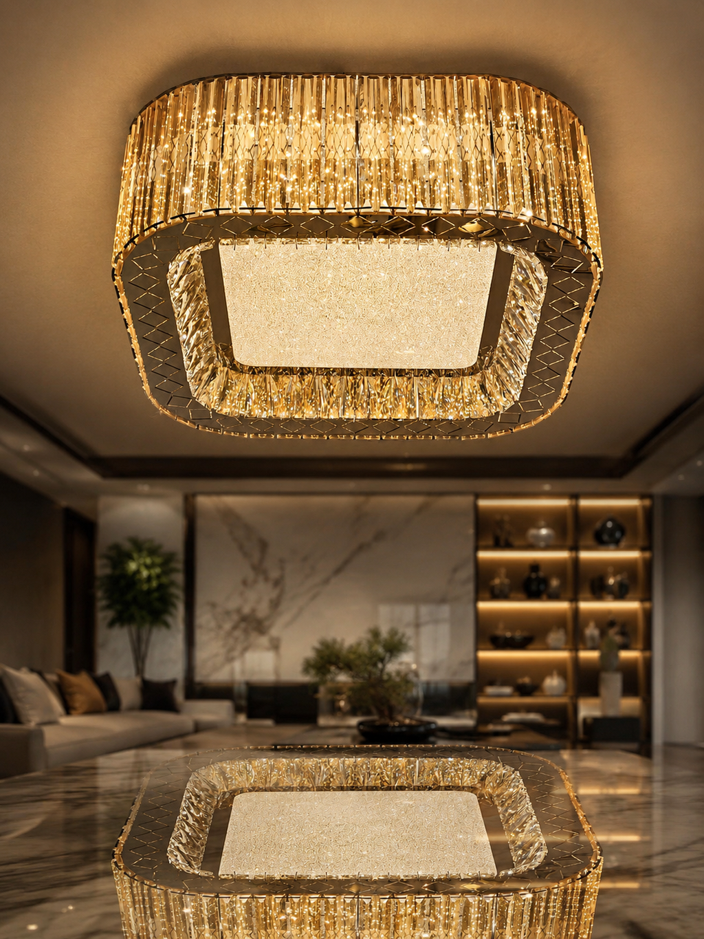 The Zorielle Chandelier — Luxury Golden Crystal Square Ceiling Chandelier