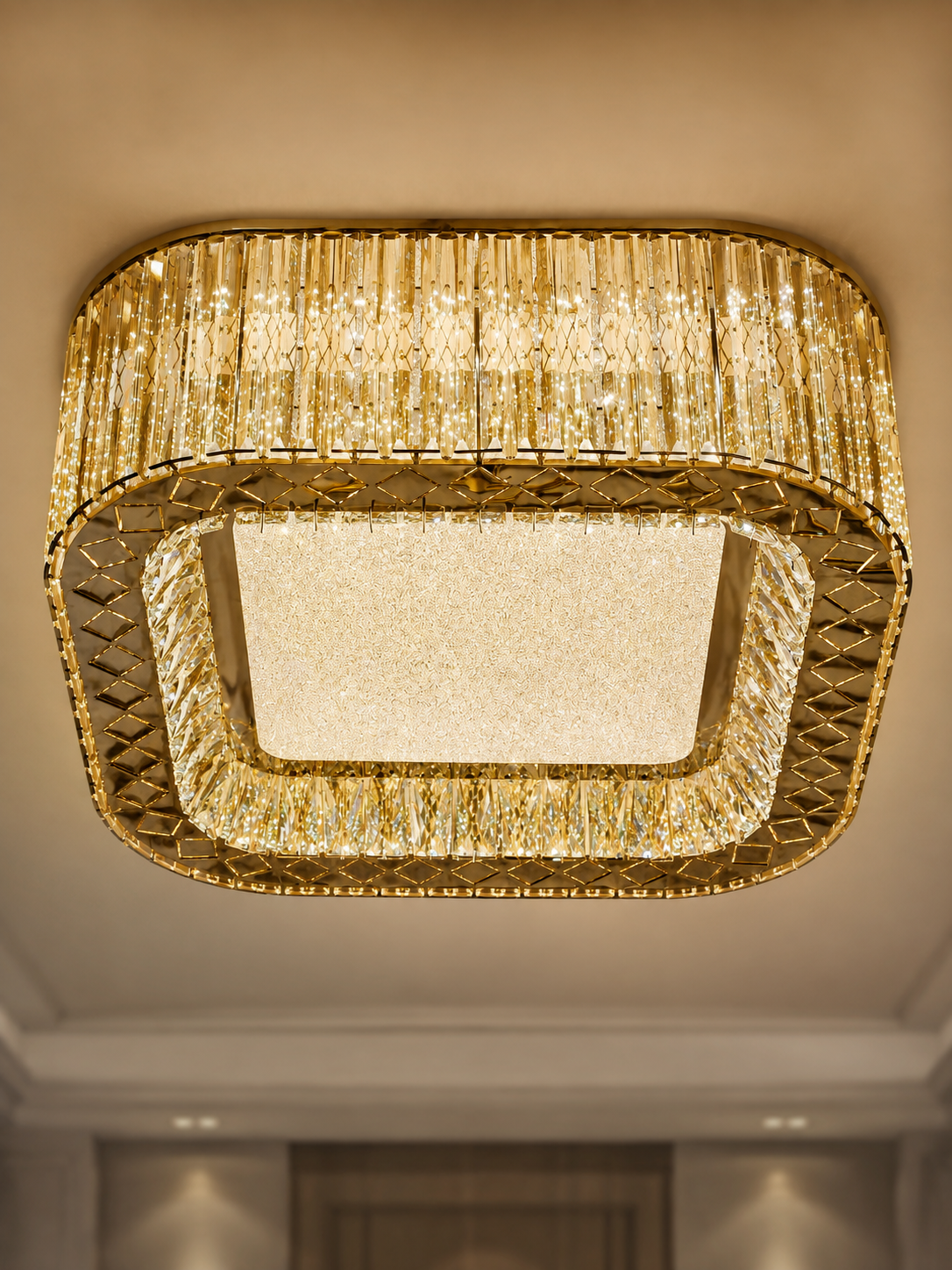 The Zorielle Chandelier — Luxury Golden Crystal Square Ceiling Chandelier