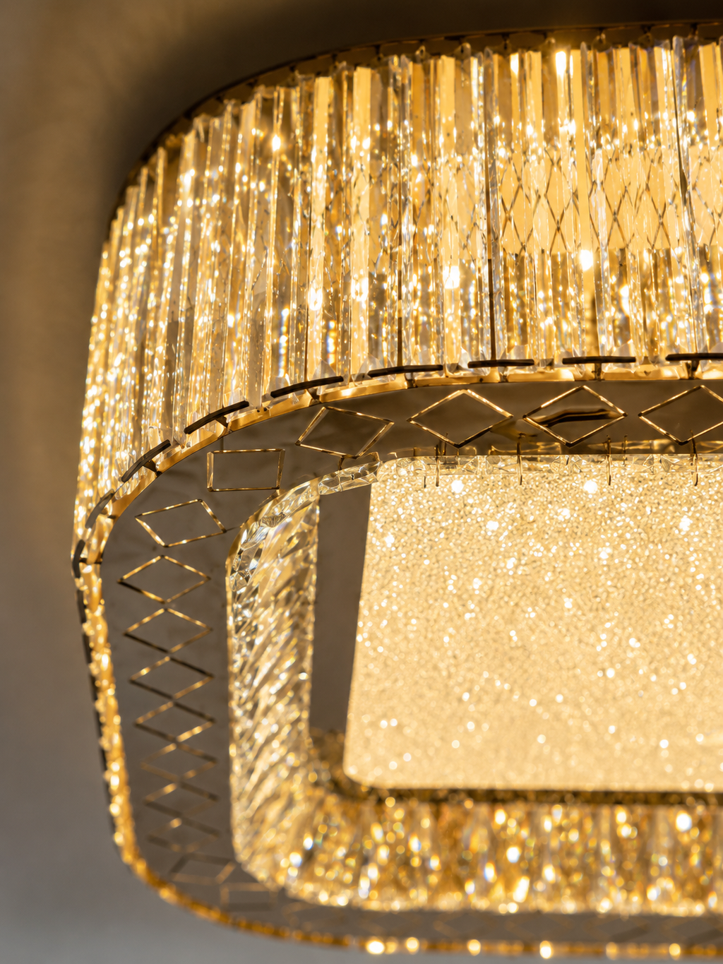 The Zorielle Chandelier — Luxury Golden Crystal Square Ceiling Chandelier