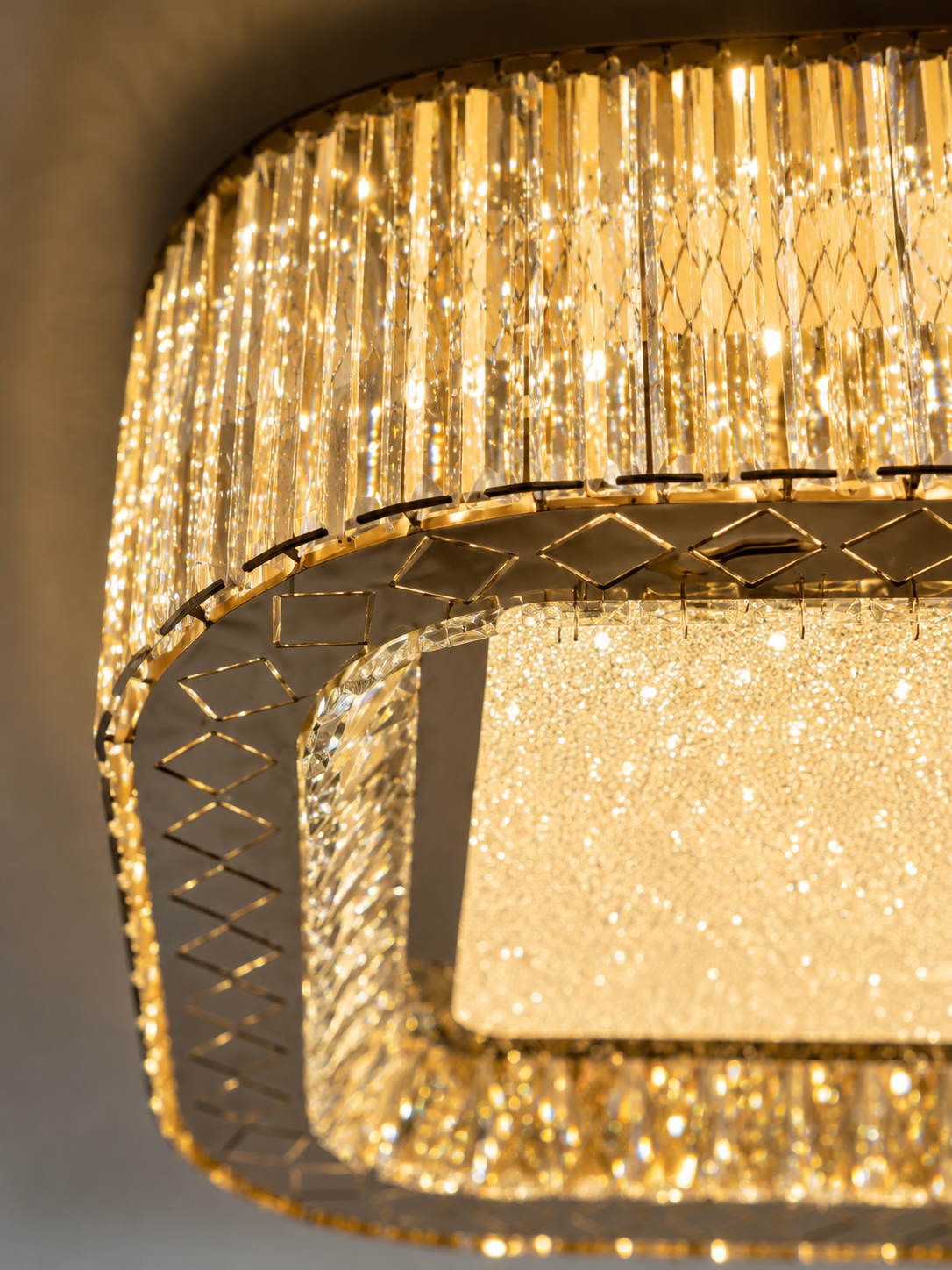 The Zorielle Chandelier — Luxury Golden Crystal Square Ceiling Chandelier