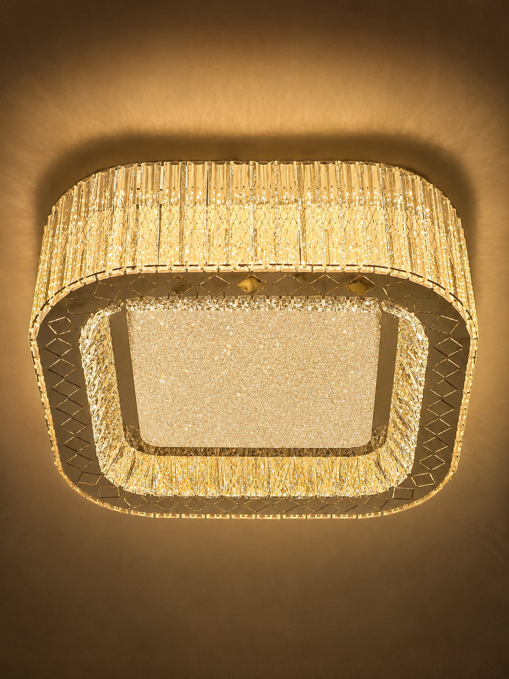 The Zorielle Chandelier — Luxury Golden Crystal Square Ceiling Chandelier