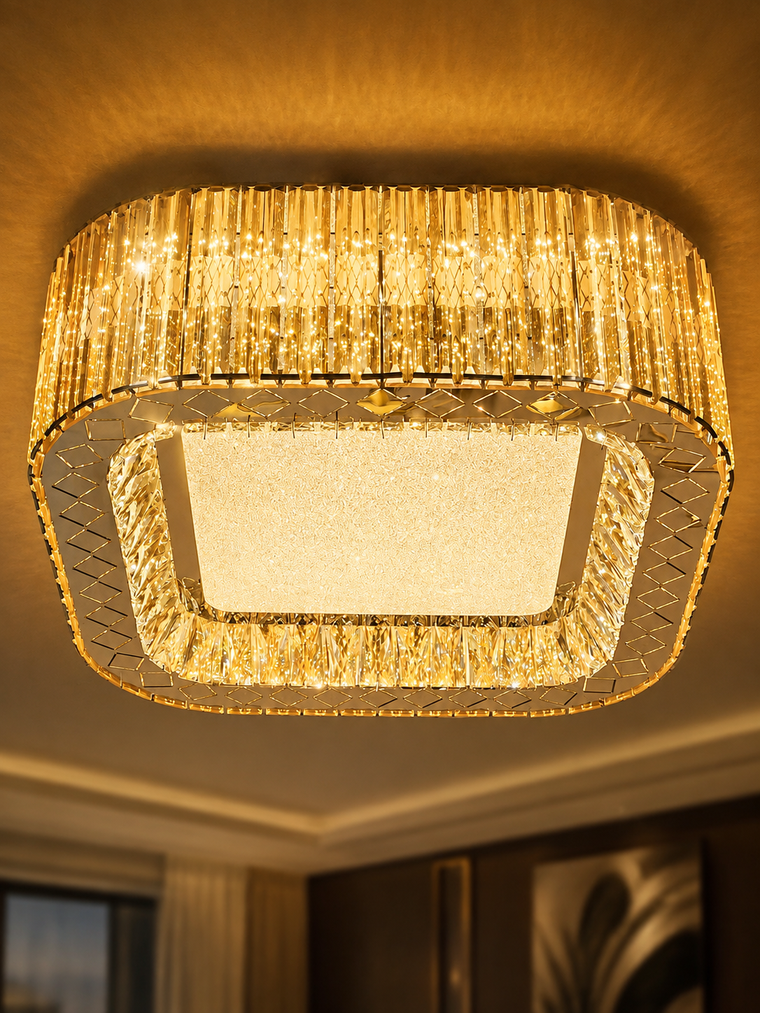 The Zorielle Chandelier — Luxury Golden Crystal Square Ceiling Chandelier